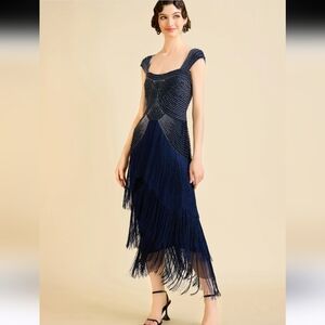 Babeyond Chic Asymmetrical Navy Fringe Dress
